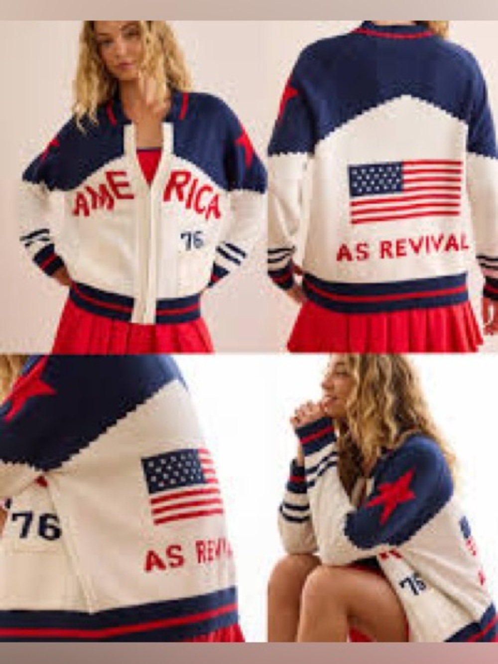 NWT SIZE S OVERSIZED Altar'd State Navy, White & Red Patriotic Varsity Jacket